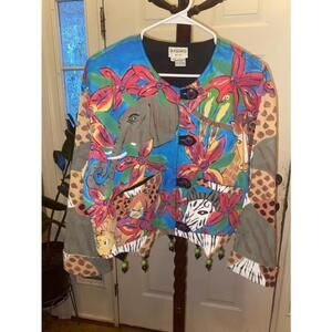 Women's Silkscapes Handpainted Animal Print Jacket - Size M